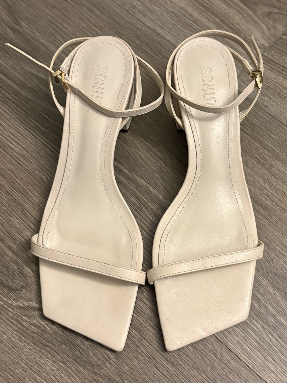 SCHUTZ Off-White Minimalist Strappy Low Block Heel Sandals
